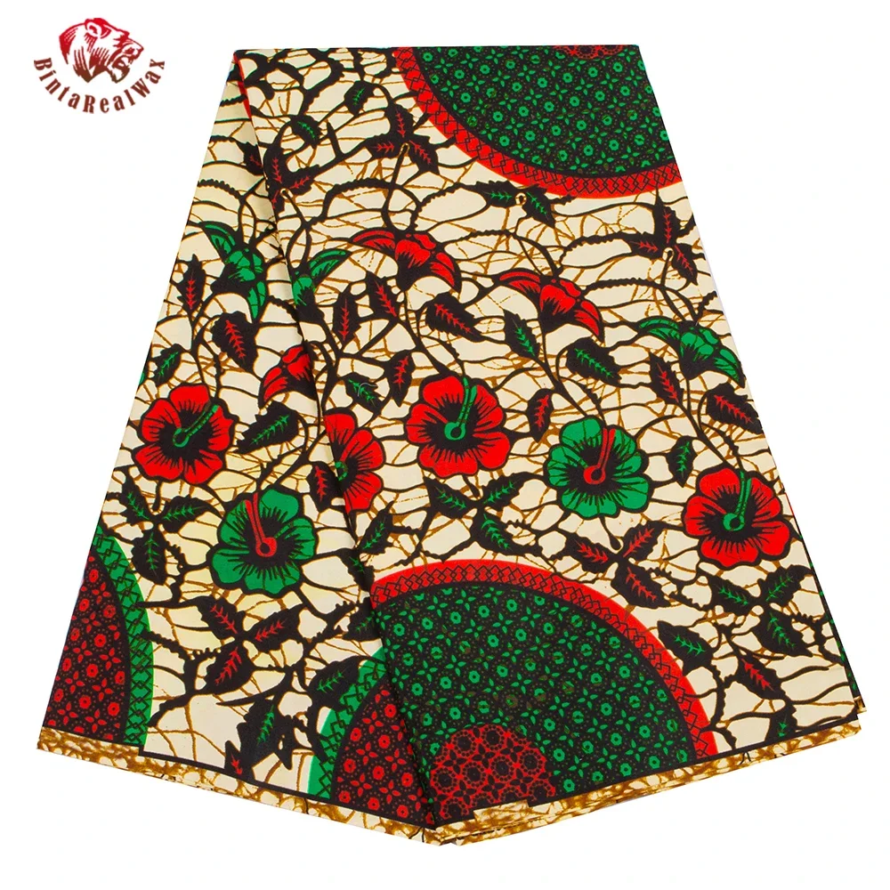 BRW Fashionable 100% polyester African Traditional Style Wax Batik Floral Fabric Ankara Batik Cloth Material DIY For Sewing