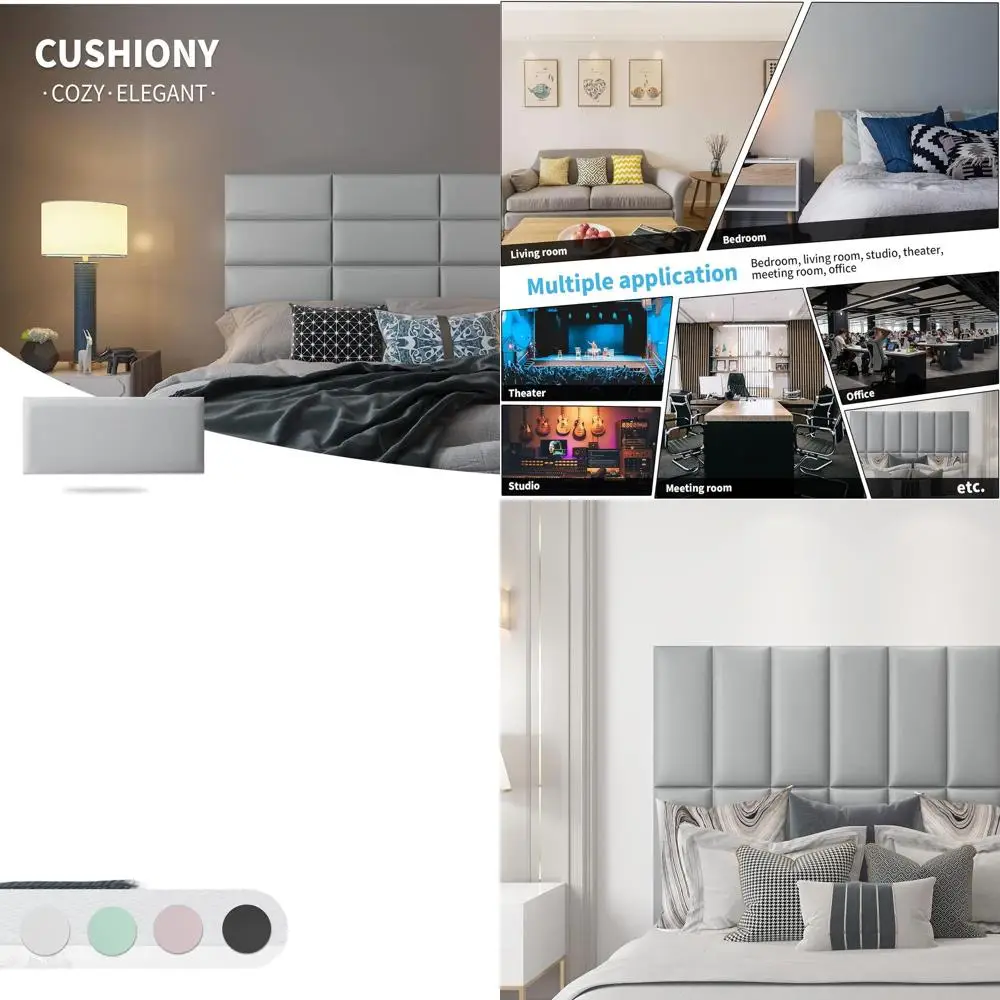 

Grey 3D Upholstered Wall Panels, Set of 4, 9.85 x 23.62 Peel and Stick Design