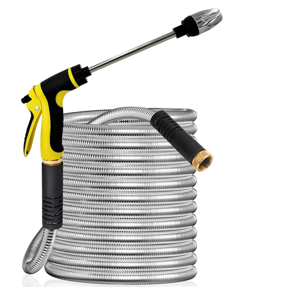 High Pressure Long Rod Water Gun Stainless Steel Garden Hose Metal Water Hose Patio Outdoor RV Car Wash Hose Watering Gun Hose