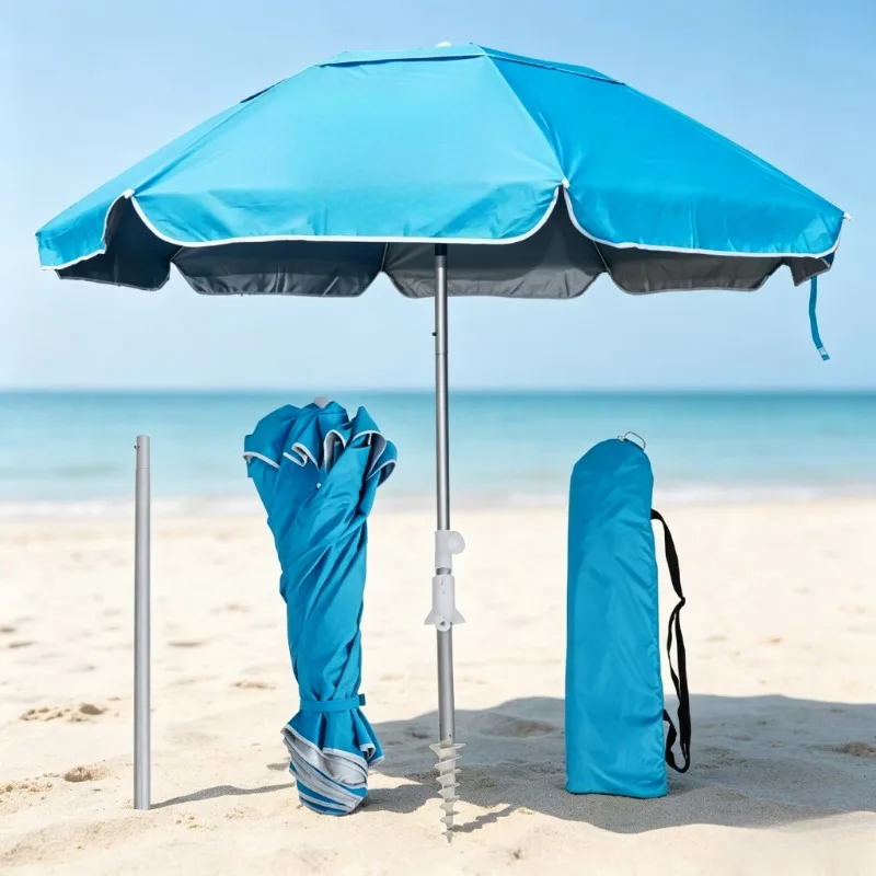 Large Umbrella 5*5 Meters Aluminium Tilting  Umbrella 180cm 8k Beach Sun Umbrella Thick Umbrellas for Sand