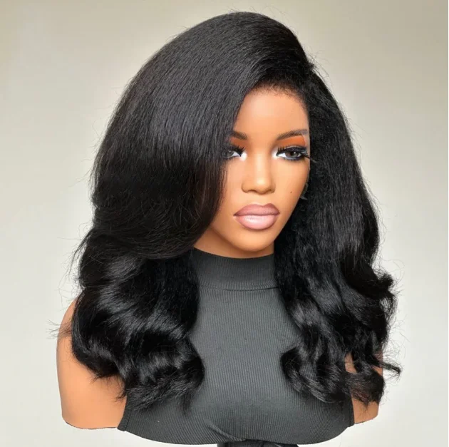 Natuurlijke Zwarte 26Inches Lange 180% Dichtheid Lijmloze Yaki Kinky Rechte Body Wave Kant Voor Pruik Voor Vrouwen BabyHair PrepluckedDaily