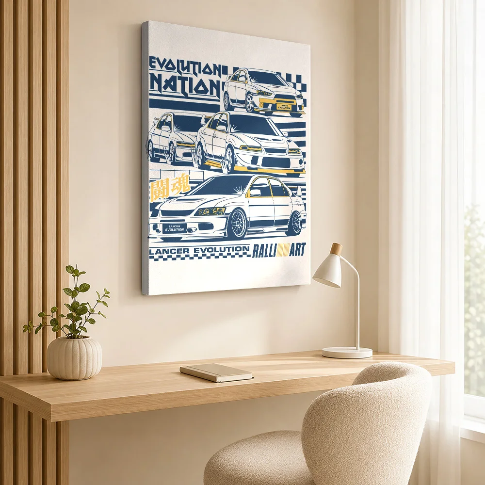 Japanese Lancer Evolution Multicolor Sports Sedans Canvas Posters 3D Wall Art With Customized Photo For Office Ideal Driver Gift