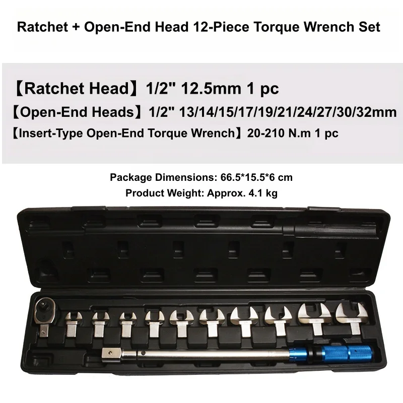 1/2 Inch Drive Chrome Vanadium Steel Industrial Grade Powerlift 350NM Adjustable Preset Torque Wrench Set Interchangeable Open