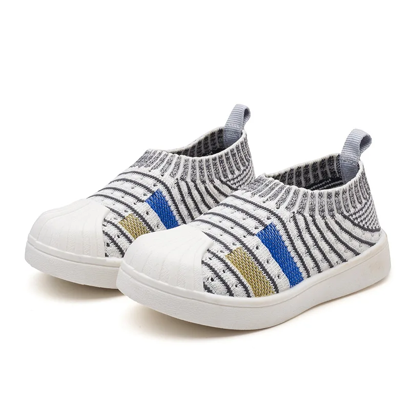 

Children Sneakers Kids Little Boys Girls Casual Shoes Slip-on Soft Breathable Sports Fashion Flats Knitted Fabric Anti-kick Toes