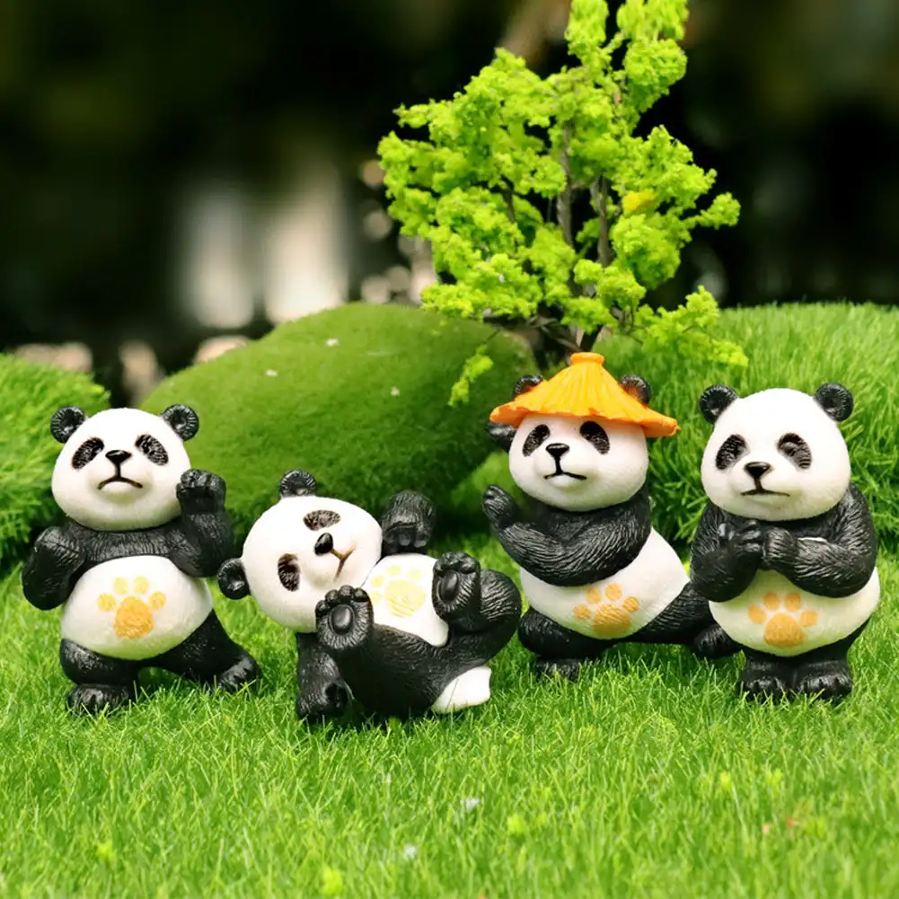 4Pcs Car Interior Mini Panda Figurine Cute Panda Kung Fu Panda Statue Fairy Garden Animals Plant Pots Bonsai Craft Cake Topper