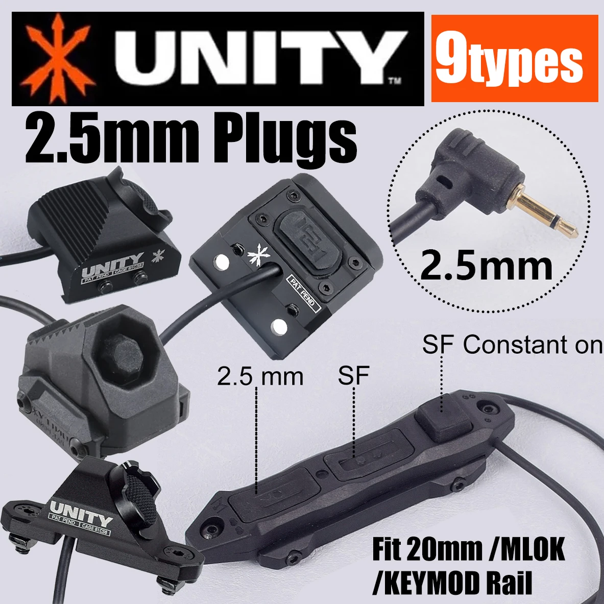 

UNITY Switch 2.5mm Plugs ModButton Pressure Remote Switch Mlok Keymod 20mm Rail For Surefire Series M300 M600 M951 DBAL-A2 PEQ15