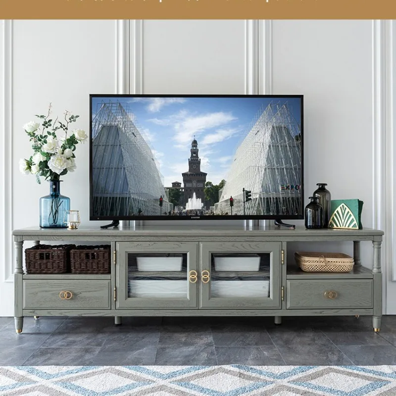 

Grey solid wood TV cabinet, niche advanced gray all solid wood TV cabinet