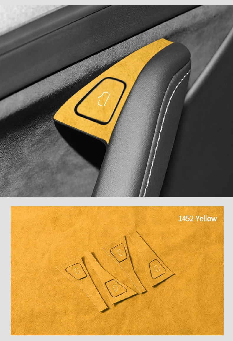 Hochwertige Wildleder-Verkleidung für Tesla Model 3/Model Y (2019-2022), Zierleiste für den Türöffnerknopf, Aufkleber, Tuning-Zubehör für den Fahrzeuginnenraum. – Detail 10