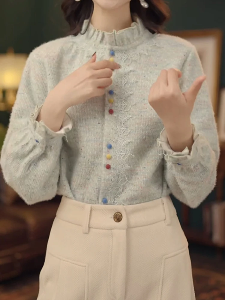 

Корейский вязаный свитер с воротником-стойкой для женщин: повседневный, свободный, стройнящий, комфортный, универсальный, омолаживающий, модный топ