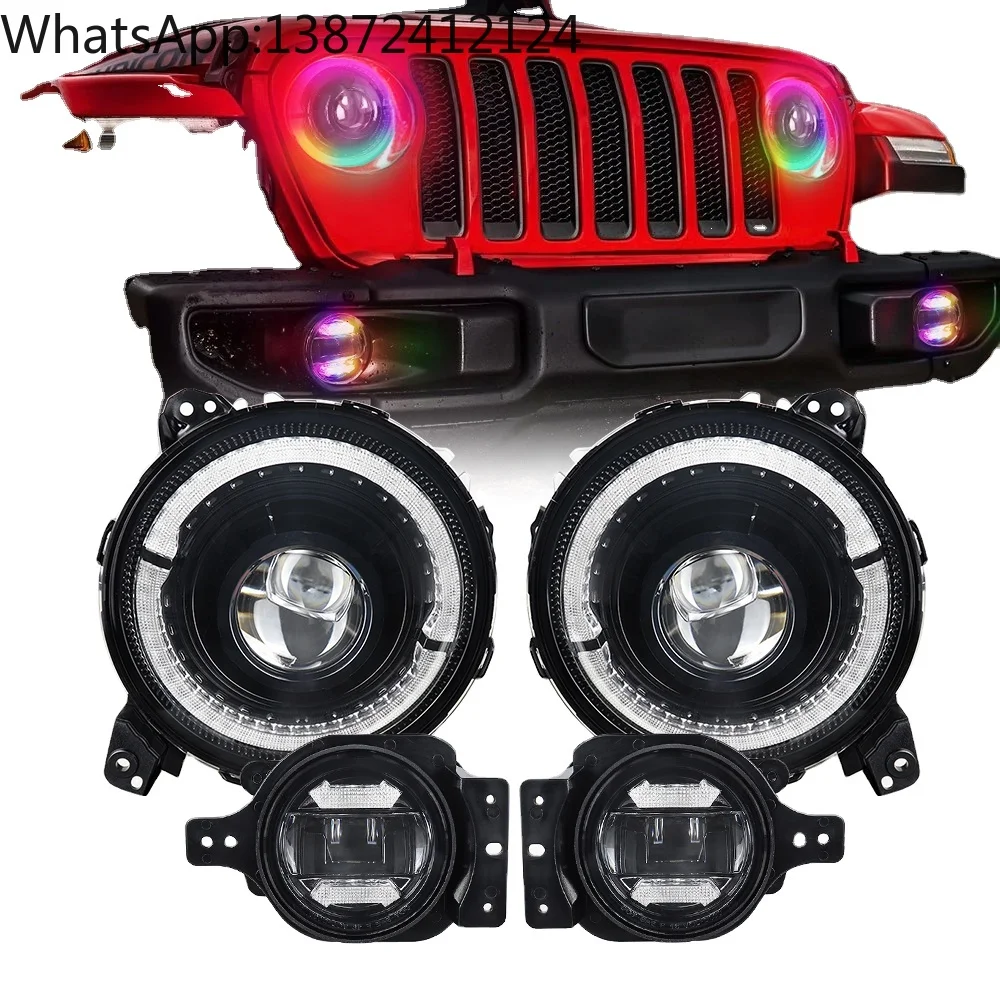 

7 Inch RGB Halo LED Headlight and 4'' RGB Fog Lights Bluetooths APP Control Colors for Jeep Wrangler JL 2018-2024