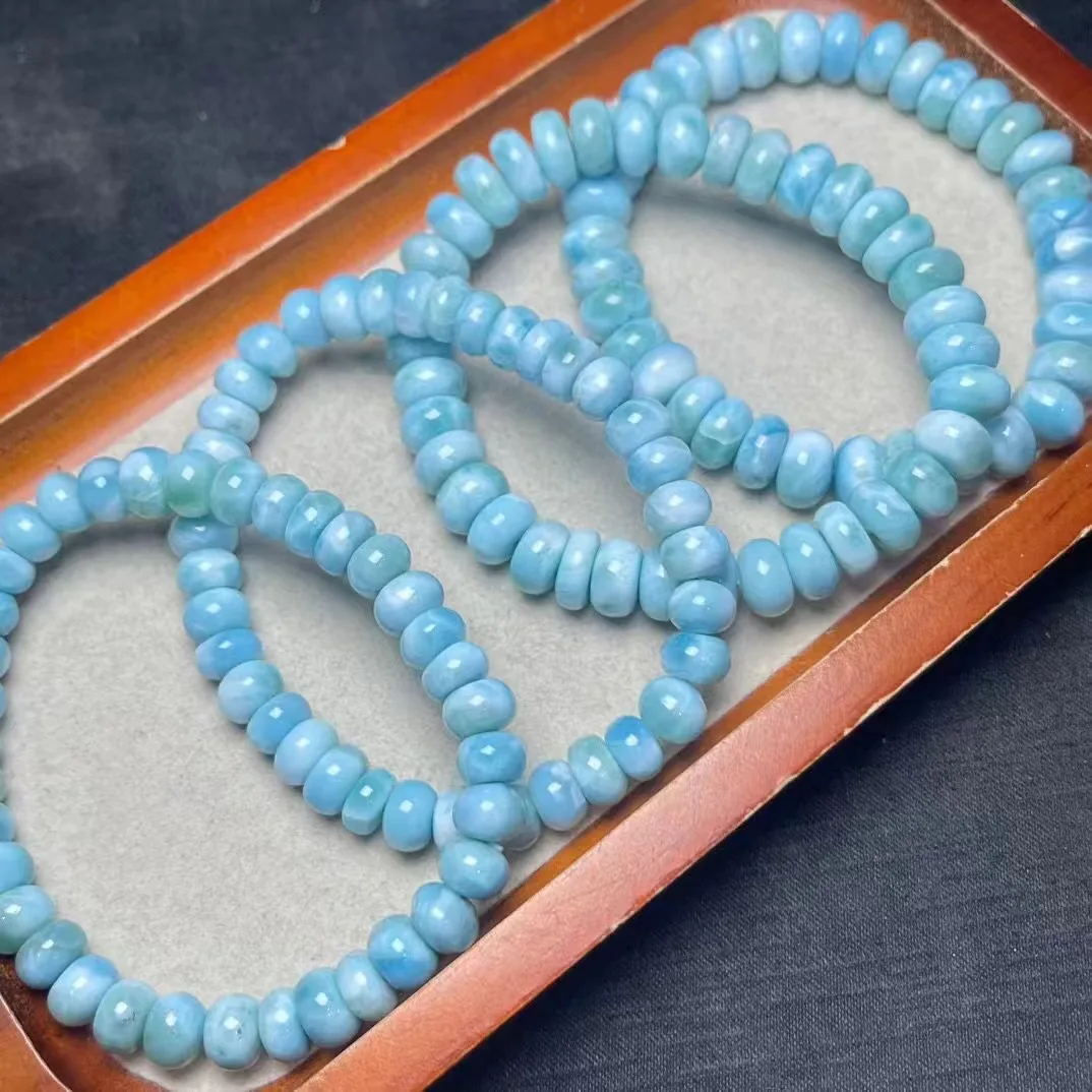 Unit One Bracelet 7mm To 9mm Natural Larimar Crystal Disc Bead Bracelet