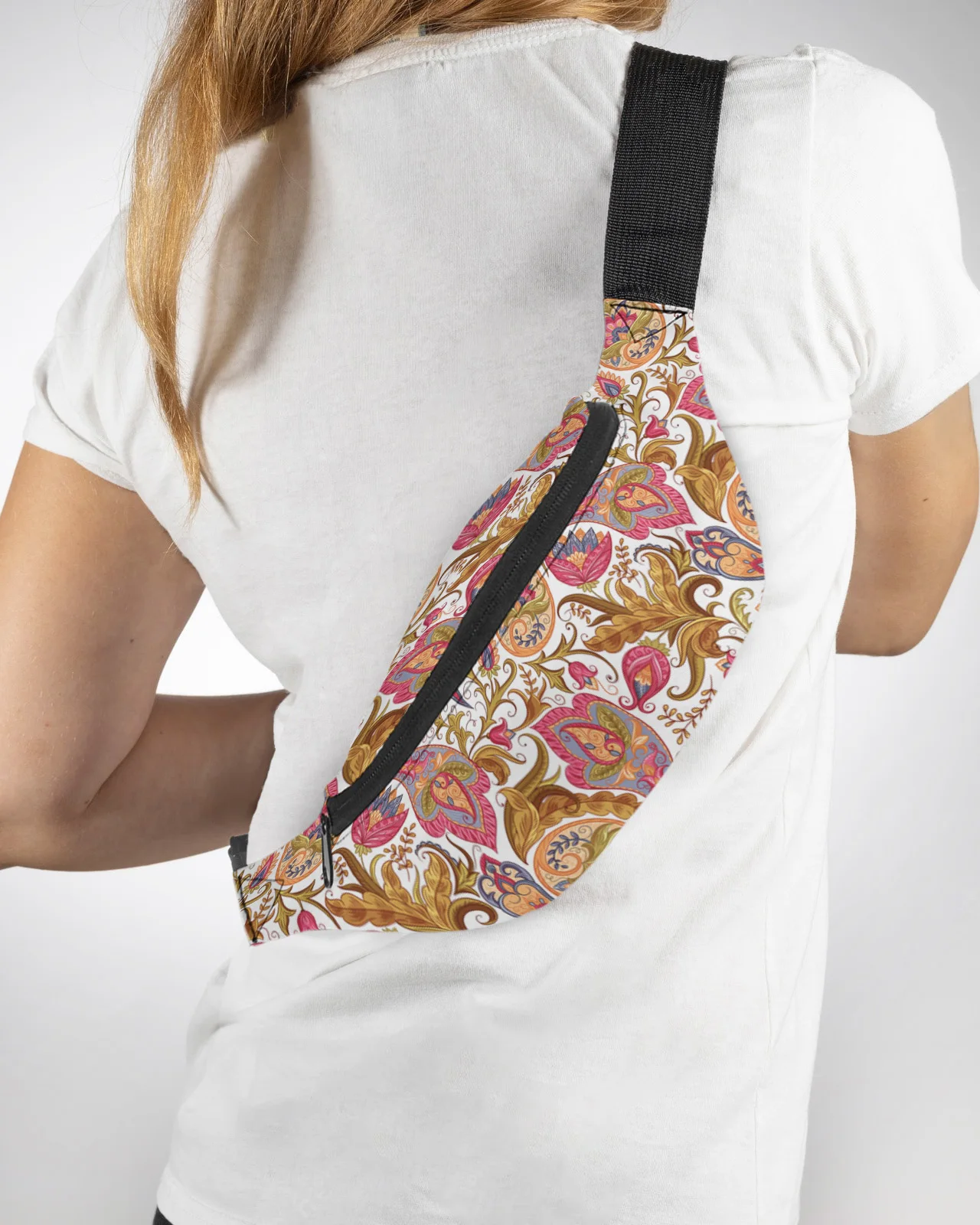 Paisley Flower Waist Packs Shoulder Bag Unisex Messenger Bag Casual Fashion Fanny Pack for Women