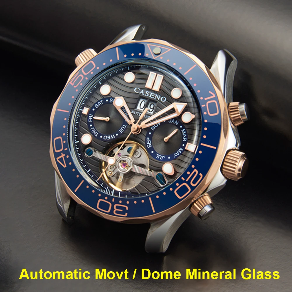 Luxury Automatic Watch Men Tourbillon Mechanical Wristwatches Sports Watches 42mm Dome Mineral Glass Luminous Clocks CASENO 2023