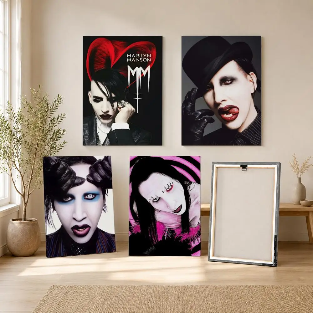 Singer M-Marilyn Manson Painting Calligraphy Framed Canvas Wall Art Print | Modern Poster | Home Hallway Decor
