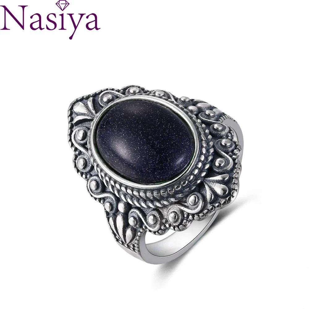 

Nasiya Vintage Oval Blue Sand Stone Rings For Women S925 Silver Ring Jewelry Finger Ring Gemstone Rings Party Gift