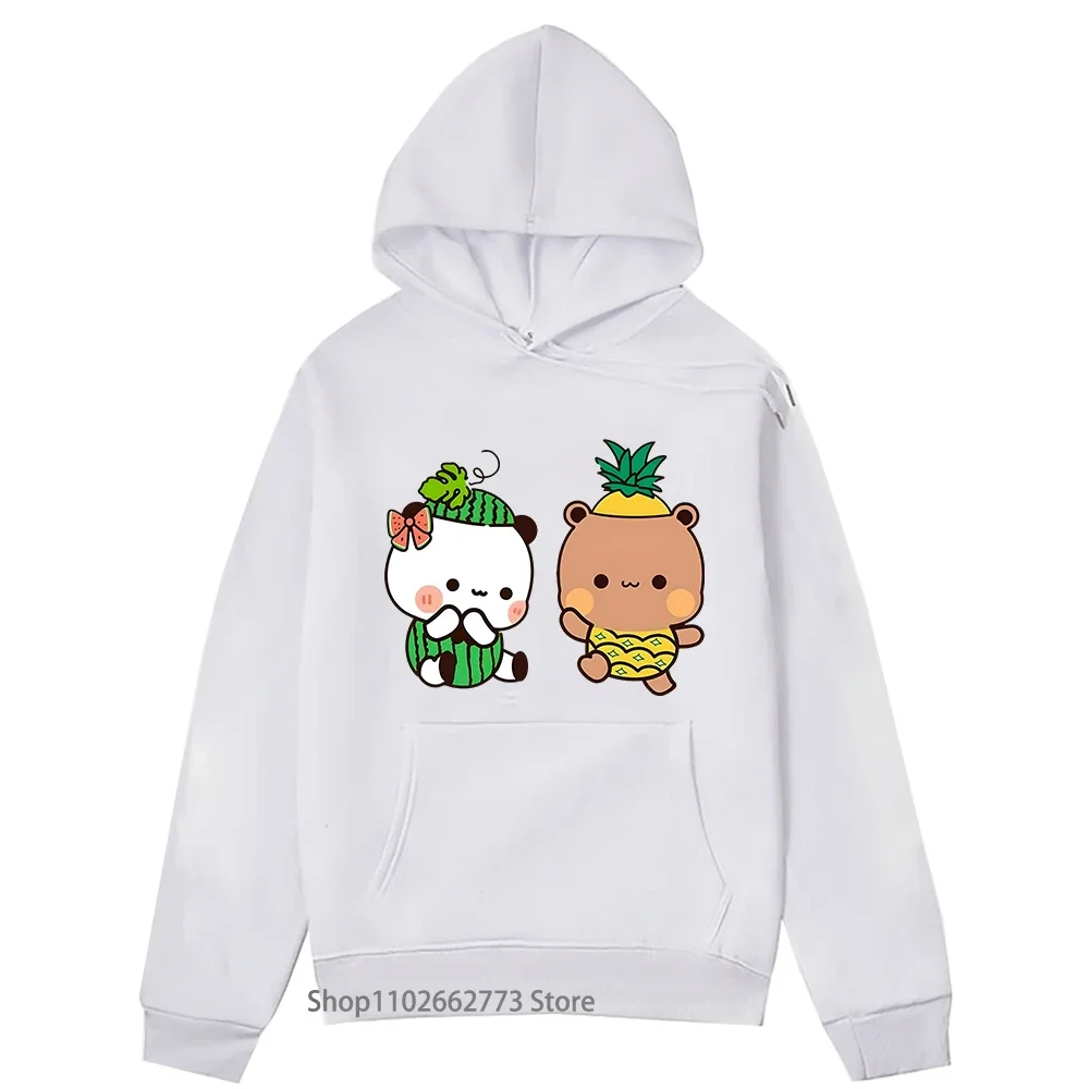 

Kawaii Graphic Hoodie Couple Fruits Couple Dudu Pineapple and Bubu Watermelon Sweatshirt Cute Panda Bear Women Men Clothing Soft