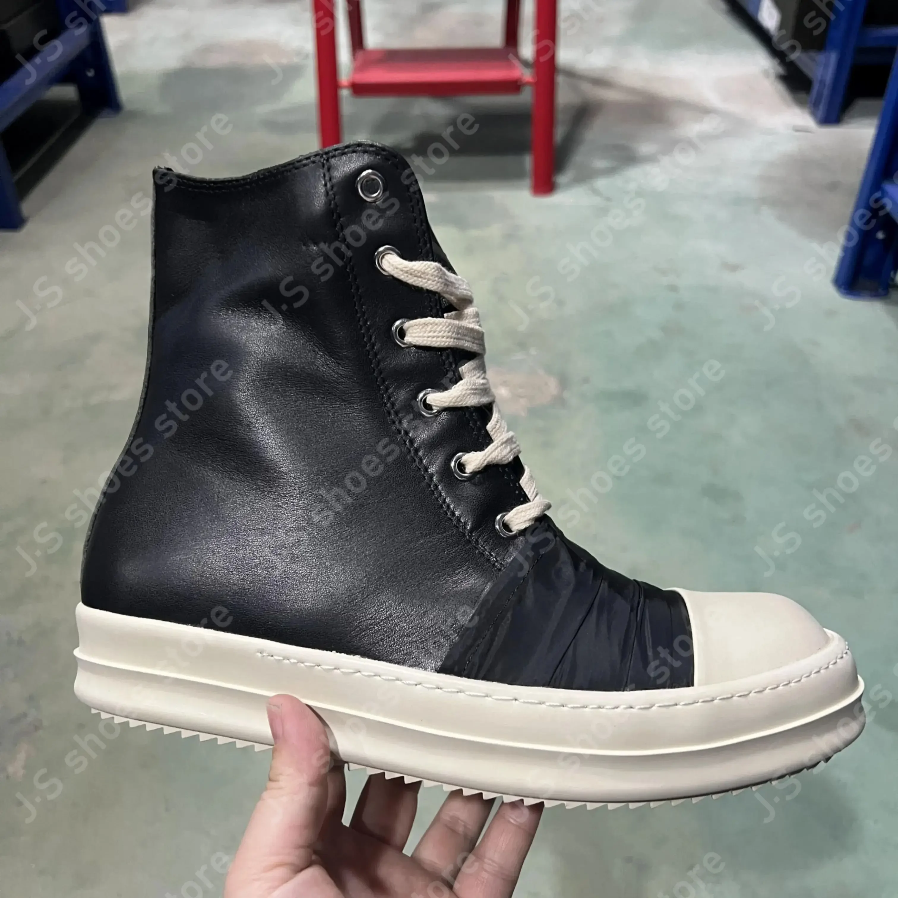 

Ricks Geobasket Black Leather High Top Shoe Sneaker Owens Design Men Shoes Zipper Boot Lace Up Women Ankle Boots Casual Sneakers