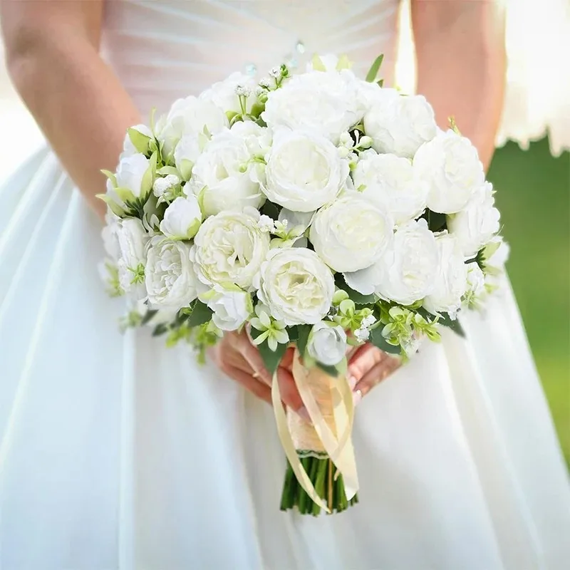 1/2 Stücke 30 cm Rose Weiß Seidenstrauß Pfingstrose Künstliche Blütenknospen Braut Hochzeit Dekor Dekoration Gefälschte Blume Valentinstag – Detail 6