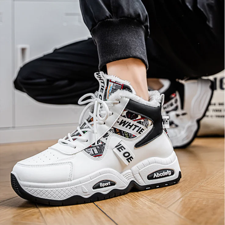 

Men's Winter Fleece Lined High-Top Shoe Comfortable Trendy Thick-Soled Outdoor Snow Boots Non-slip and Warm Sports Shoes for Men