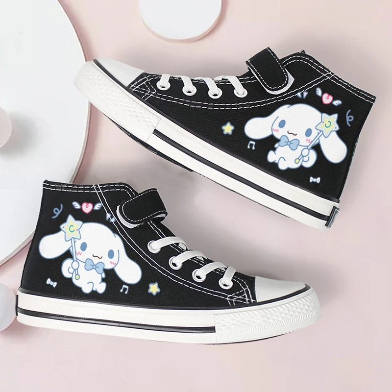 

Sanrio Kawaii Cinnamoroll Children Shoes My Melody Anime Cartoon Sweet Fashion Exquisite Creative Casual High Top Canvas Shoes