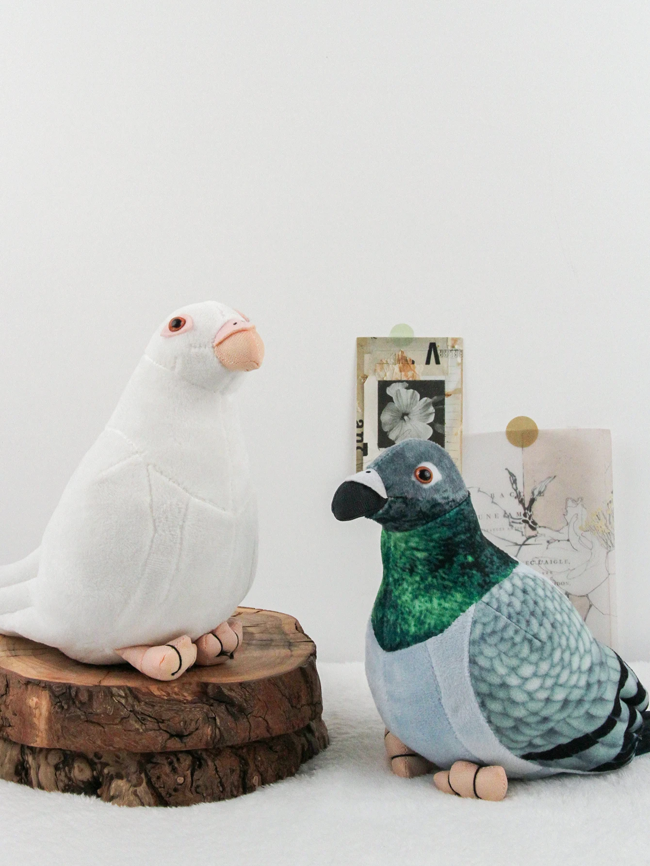 

1PC Set of 2 Pigeon Plush Toys, 19cm/7.48inch White & Grey-Green Stuffed Birds, Soft Realistic Animal Dolls,