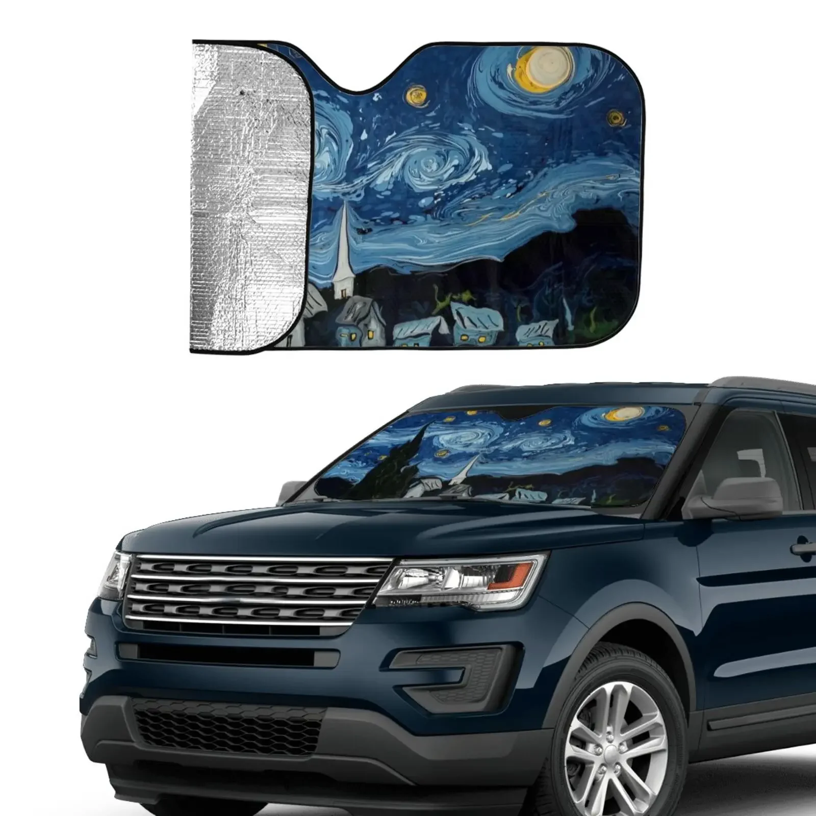 Van Gogh The Starry Night Custom Print Car Windshield Sunshade Universal Fits Most Cars Accessories for SUV Van Vehicle