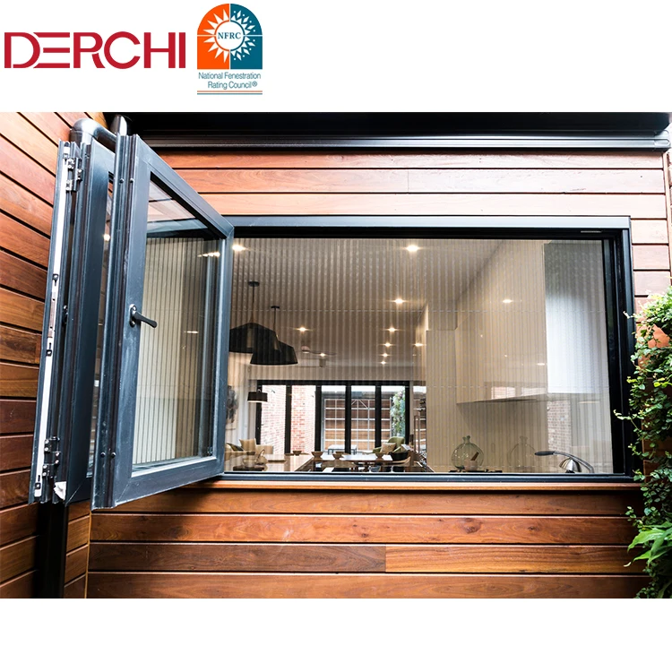 DERCHI akordion kaca Tempered aluminium, jendela lipat ganda lipat Horizontal