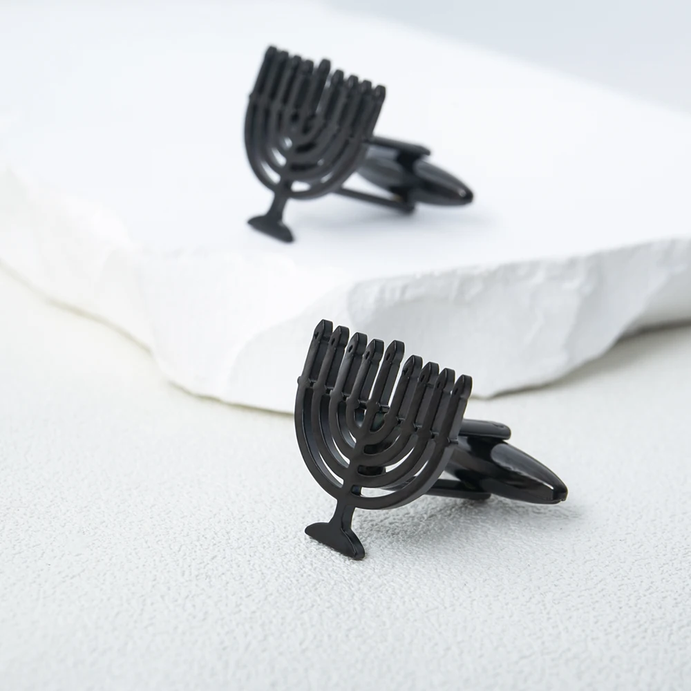 Jewish Menorah Cufflinks for Mens Stainless Steel Shirt Suit Buttons Cufflinks God Shabbat Wedding Accessories Religious Jewelry