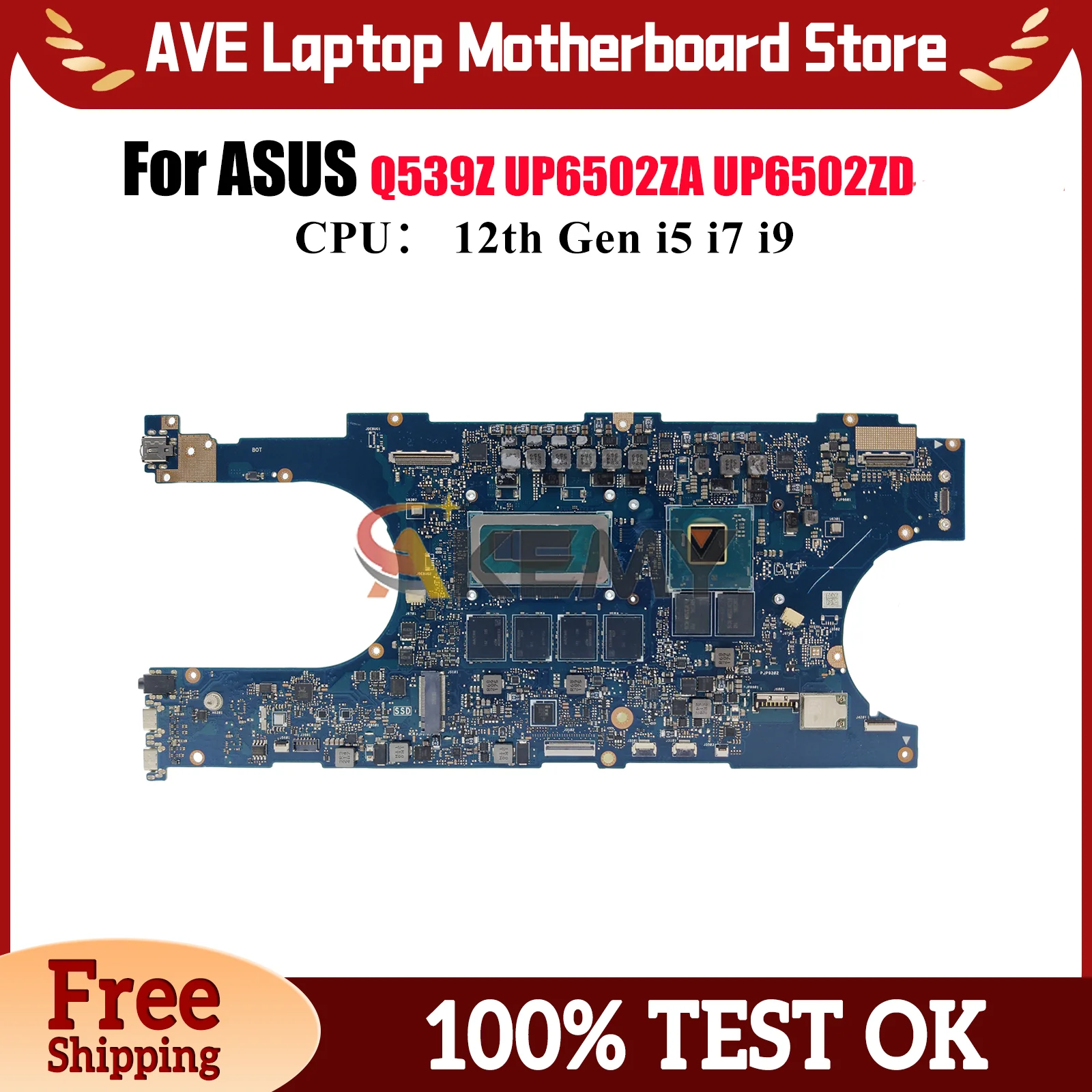 UP6502ZD carte mère d'ordinateur portable pour ASUS ZenBook Duo UP6502Z Q539Z UP6502ZA UP6502ZD carte mère avec 12e génération i5 i7 i9 100% tests OK