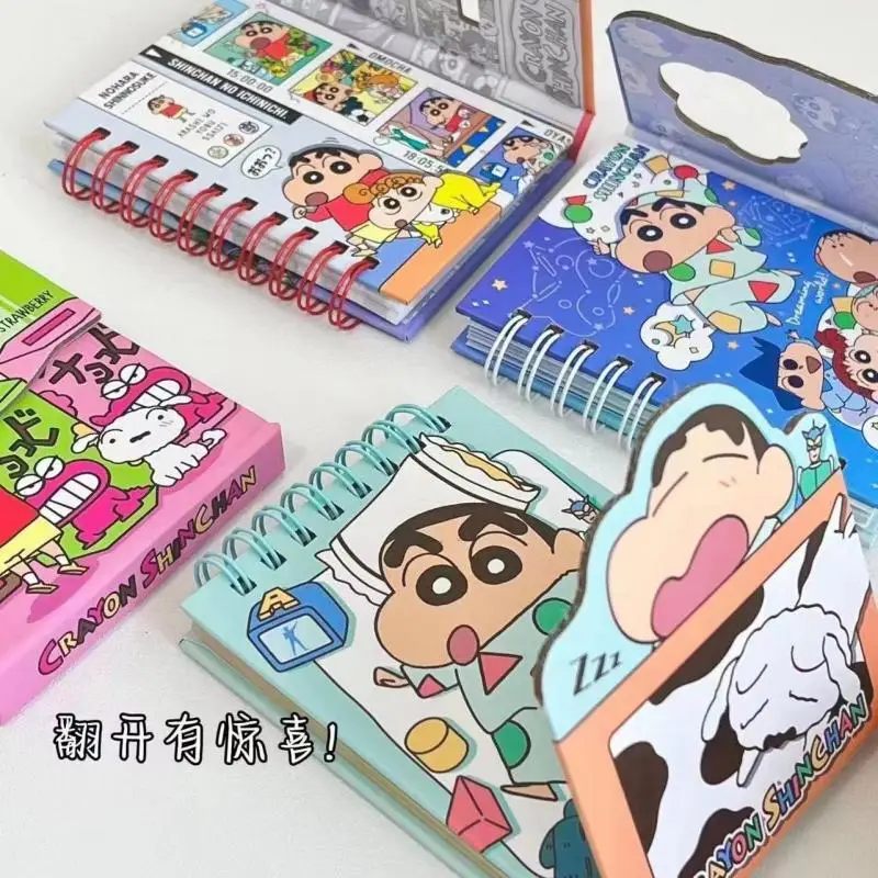 Bandai Anime Cartoon Crayon Shin Chans Magnetic Notebook Kawaii Student Learning Coil Notebook Portable Pocket Notebook