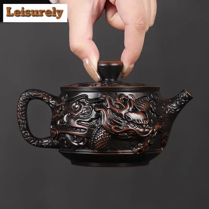 260ml Chinese Yixing Purple Clay Tea Pot Hand-carved Dragon Pattern Teapot Zisha Filter Teaware Customized Beauty Tea Infuser