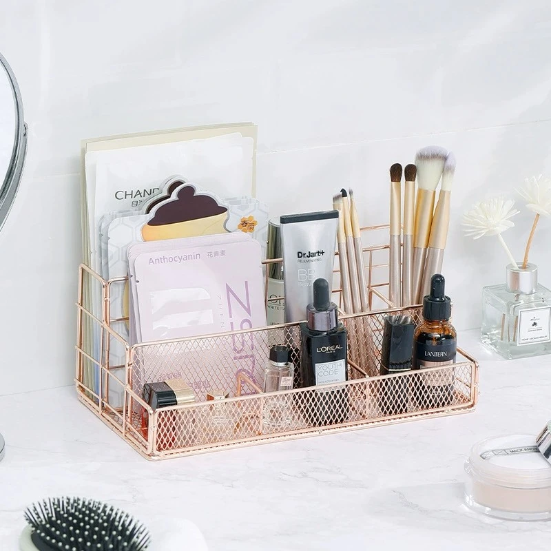 

Nordic Black Metal Desktop Organizer - Multifunctional Office & Cosmetic Storage, Space-Saving Document & Stationery Holder, Mod
