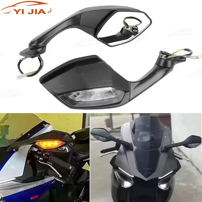 

Motorcycle For YAMAHA R1 R6 YZF-R1 2015-2020 YZF-R6 2017-2020 Rear View Mirrors With LED Turn Signal Moto Rearview Side Case