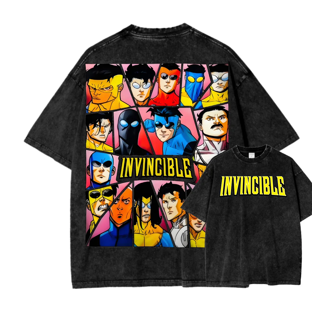 Unisex New Model Washed T-shirt Invincible Anime Lover Year round clothing personality Clothes Oversized high quality Breathable