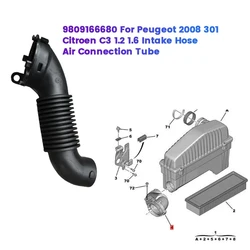 Suitable for Peugeot 2008 301 C3 1.2 1.6 Auto Parts Intake Car Air Filter Intake Pipe Air Connection Tube OEM:9809166680
