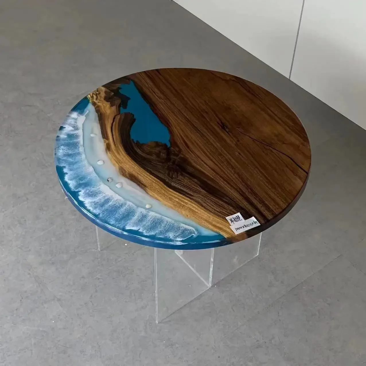 Round coffee table wood slab solid wood natural edge epoxy resin table top