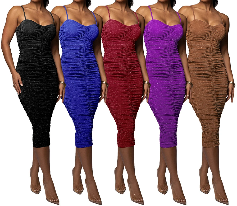 Frauen kleider elegantes Party kleid Falte funkeln Abendkleider Spaghetti bügel sexy Bodycon Geburtstag Cocktail Ballkleid Xiny818