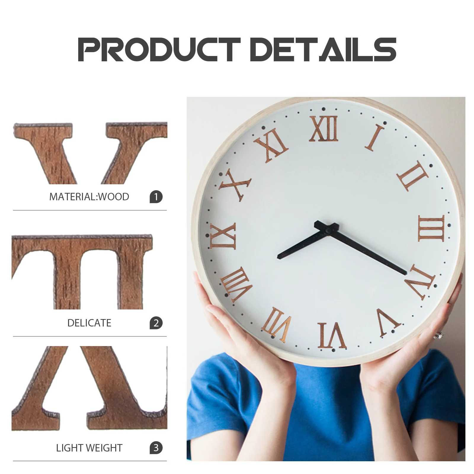 

1Set Roman Numerals Clock Numbers Kit Wooden DIY Replacement Parts Wall Clock Numbers for Repair Home Hanging Clocks