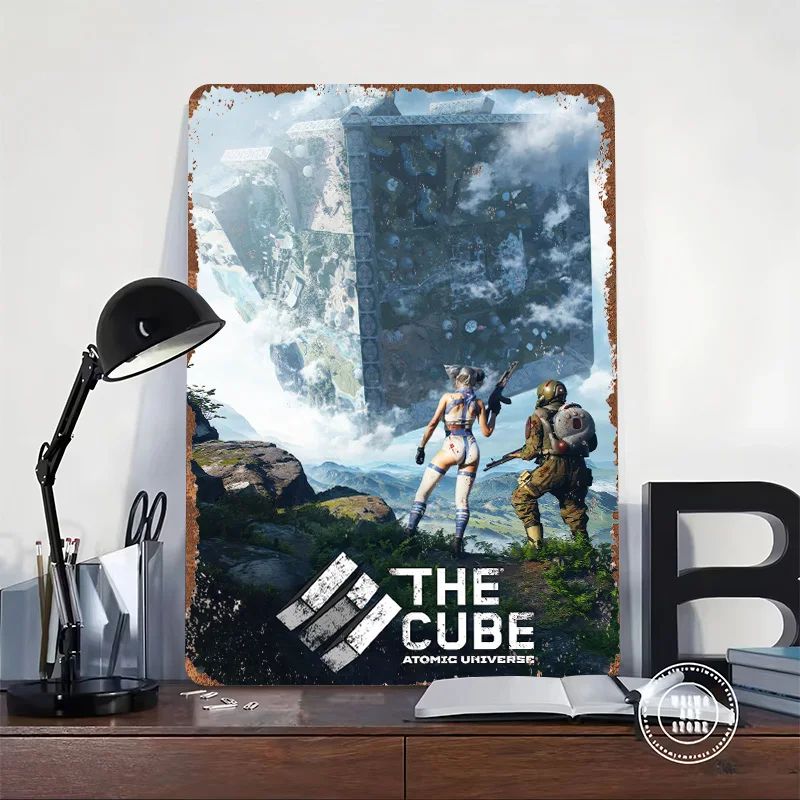The Cube Atomic Universe Game Poster Retro 3D Printed Metal Signs Customized Wall Hanging Gift for Gamer Decoration Room Art Man