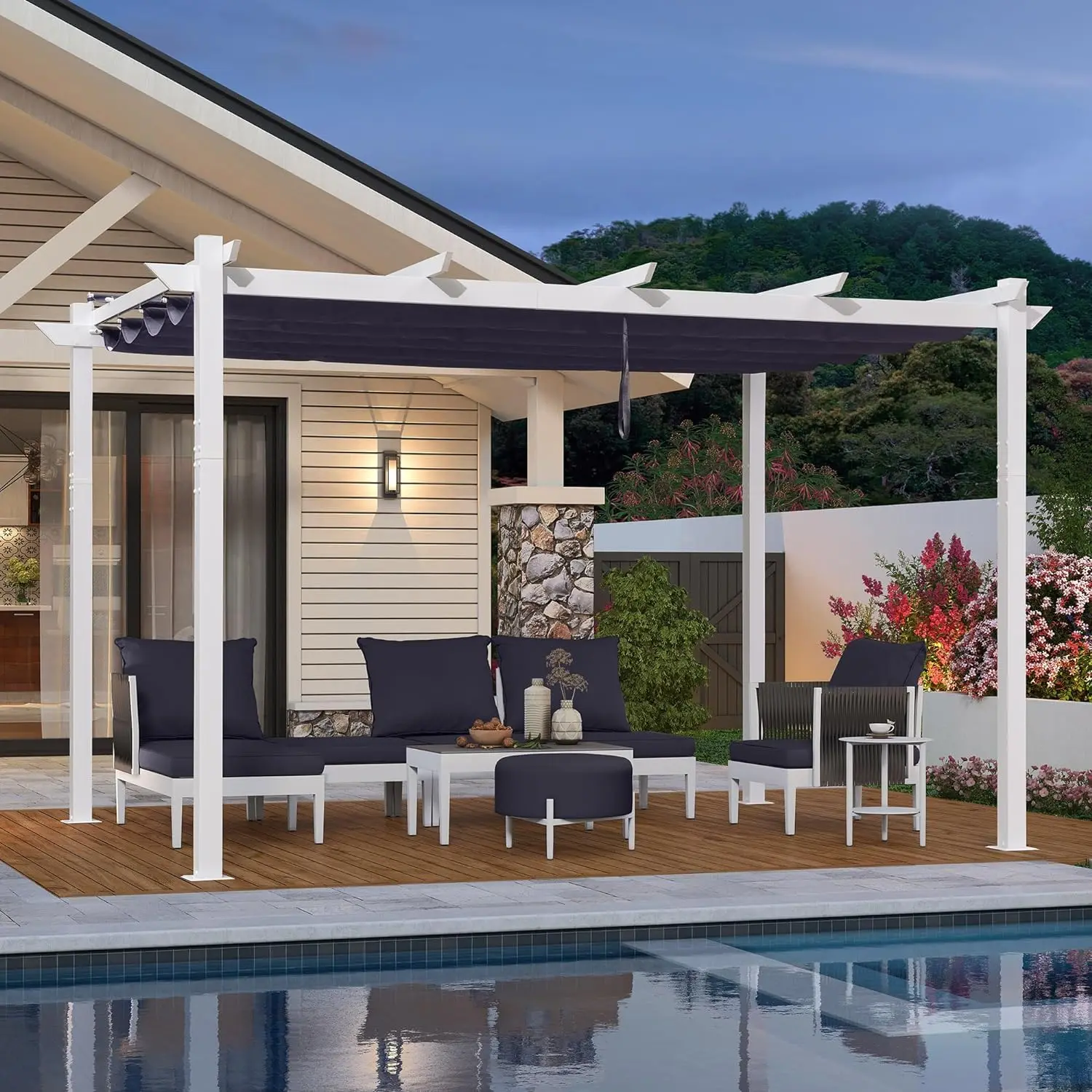 

10' x 13' Patio Retractable Pergola Outdoor White Heavy-Duty Aluminum Pergola Metal with Double Sun Shade Canopy for, Custom