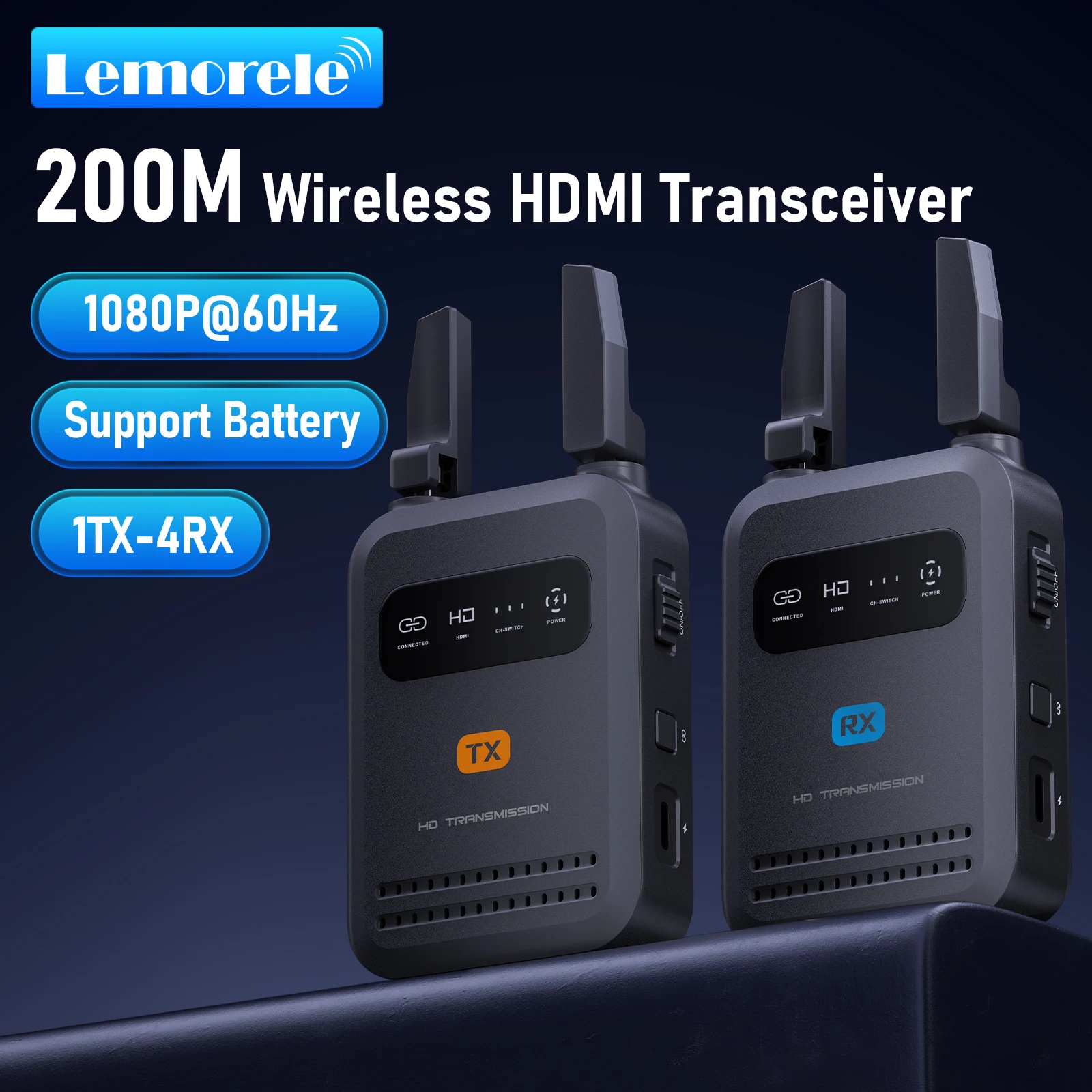 

Беспроводной HDMI-передатчик и приемник Lemorele, 200 м, видеопередатчик-приемник 1080P, беспроводной удлинитель для прямой трансляции и фотосъемки