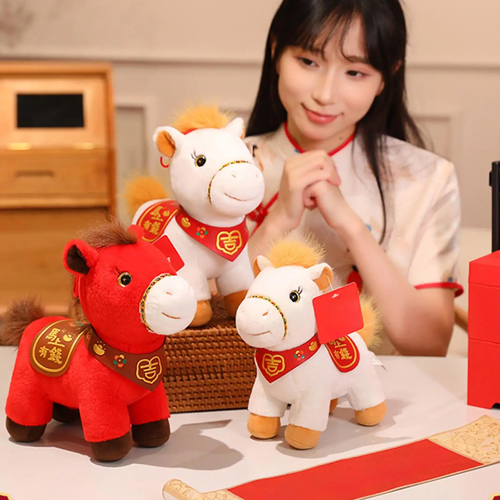 

Stuffed Animal Horse Adorable Spring Festival 2026 Year Of The Horse Plush Animal Table Ornament for Kid Boy Girls Living Room