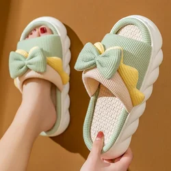 2024 New Women’s Home Slippers Linen Comfortable, Soft and Lightweight Cotton Slippers Cute Bow Couple Slippers Shoes for Women