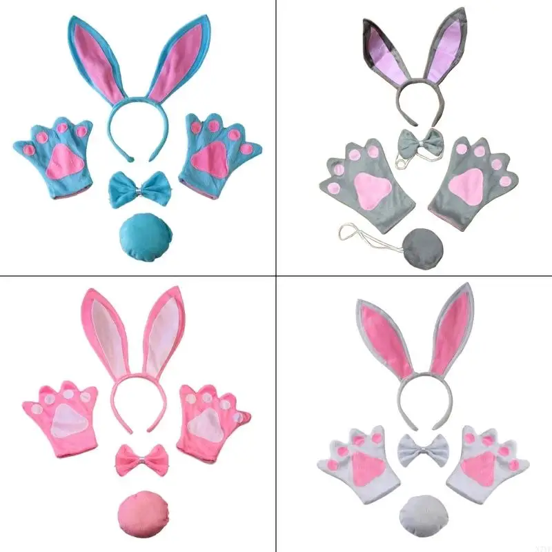 N7YF – Costume lapin pour filles, bandeau patte queue, Costume Cosplay, vêtements fête pour enfants