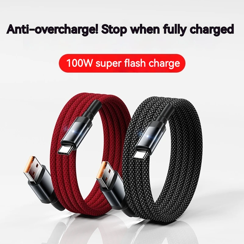 100W Super Fast Charging Data Cable Auto Power Off Type-C Fast Charging for Huawei Xiaomi Mobile Phone Universal Lengthening