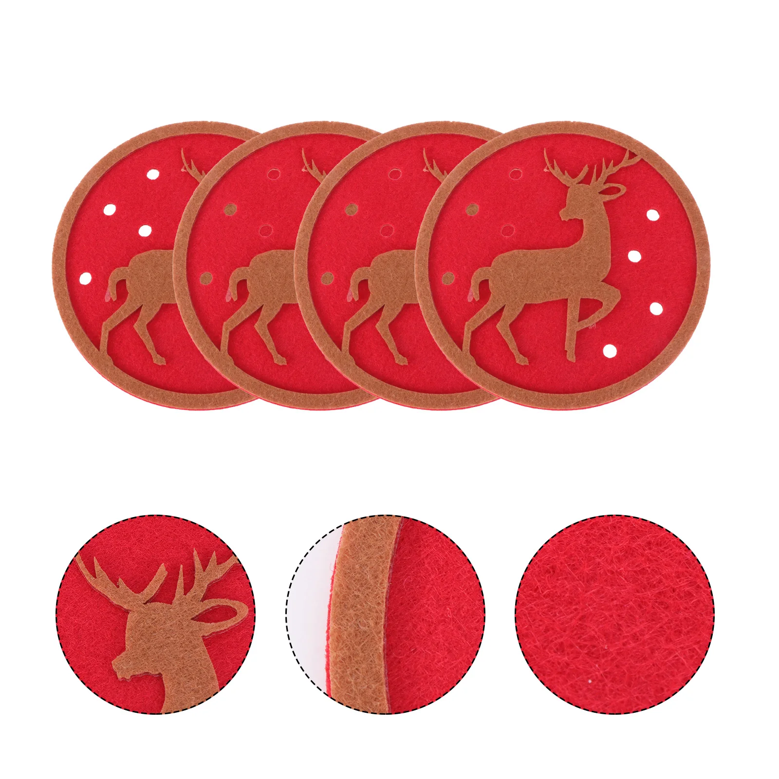 

10 Pcs Elk Shaped Christmas Coasters Felt Fabric Table Placemats Drink Mats Heat Resistant Water Absorbent Home Bar Restaurant