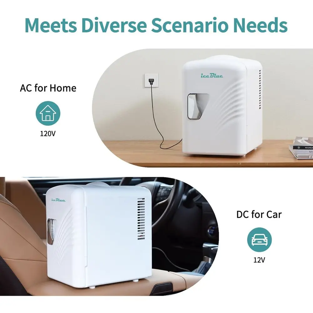 Mini Ridge Retro 4 Liter 6 Cans Tiny Ridge Compact Portable 4A Cooling Mini Refrigerator for Bedroom Car Office Dorm (White)