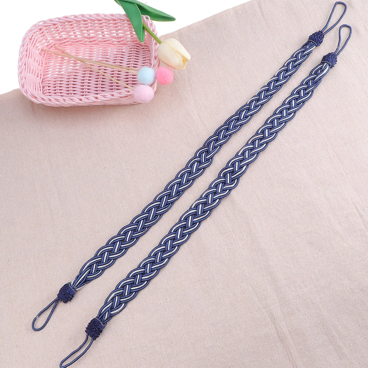 

2Pcs Knitted Curtain Rope Tiebacks Easy Use No Tools Required Ideal for Medium Thick Gauze Floral Curtains Royal Blue