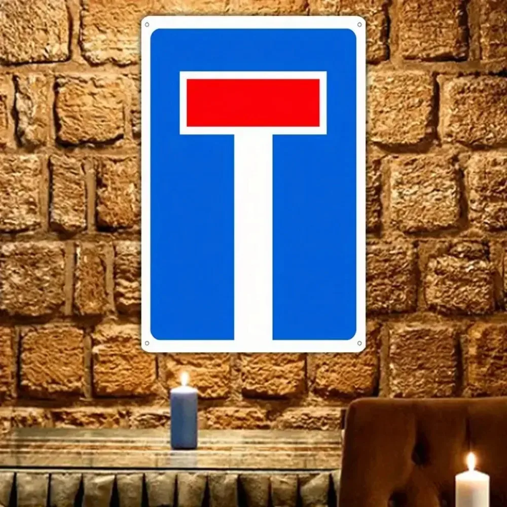 Vintage Aluminum Road Sign Wall Art 30.48cm x 20.32cm Retro Metal Decor with Blue Red Arrows
