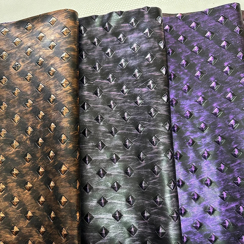 

Retro Metallic Embossed Diamond Leather Fabric Hard Leather For Diy Clothes Armor Stage Costume Sliding Door Soft Bag Upholstery
